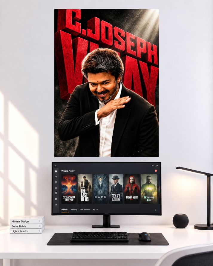 Thalapathy Vijay Joseph Vijay Red Typography wall poster