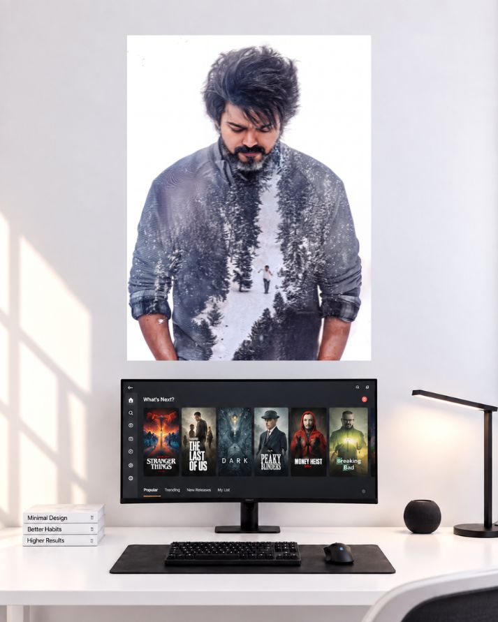 Thalapathy Vijay Monochrome Focus Movie Wall Poster