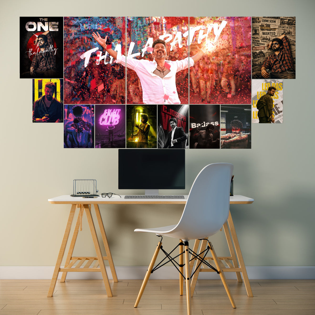 Thalapathy Vijay 13 poster celebration room setup wall collage mockup