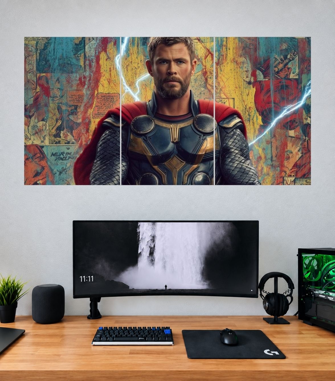 Thor Multicolor Lightning Hero Portrait Edition Thor 3 split panoramic wall poster mockup