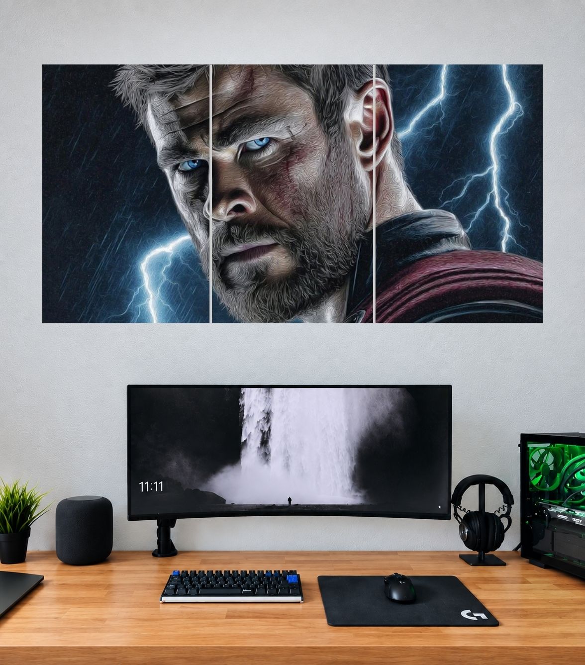 Thor Battle Scar Blue Lightning Closeup Edition Thor 3 split panoramic wall poster mockup