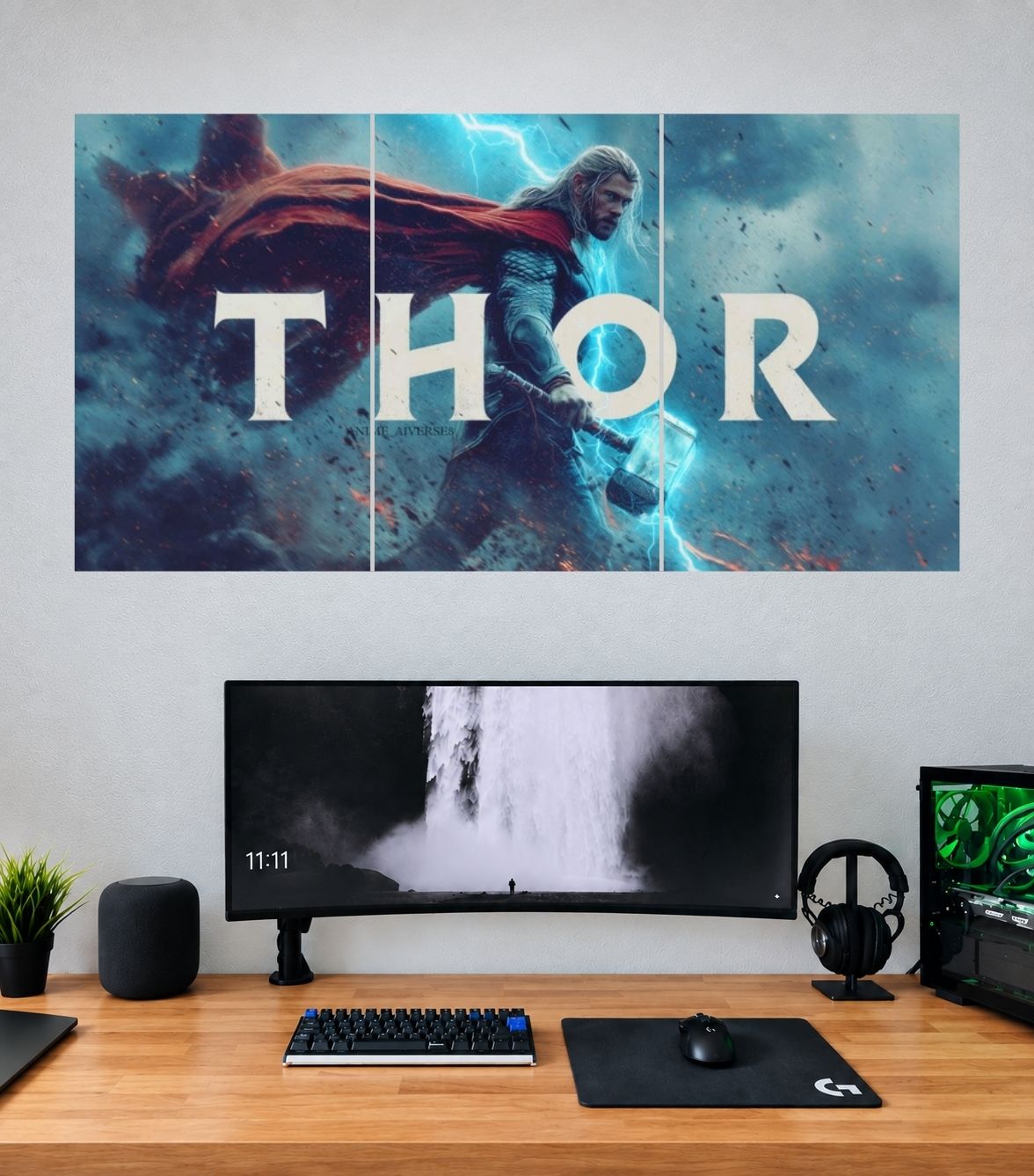 Thor Electric Blue Sky Typography Edition Thor 3 split panoramic wall poster mockup