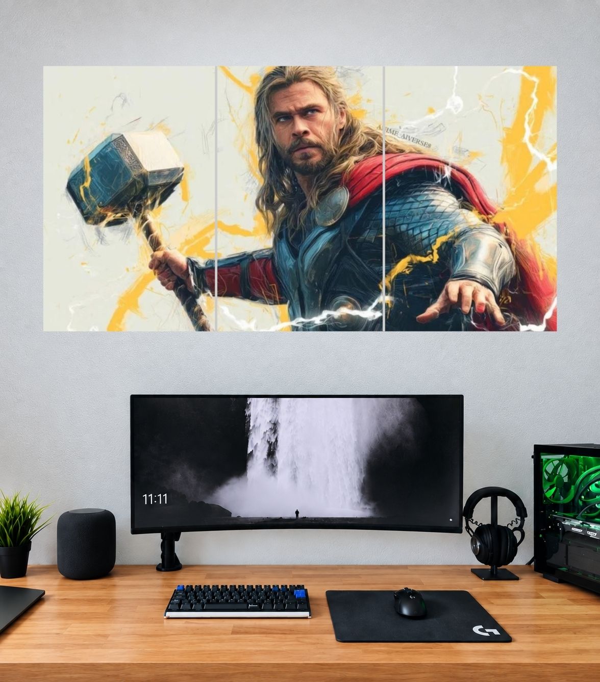 Thor Golden Lightning Mjolnir Warrior Edition Thor 3 split panoramic wall poster mockup