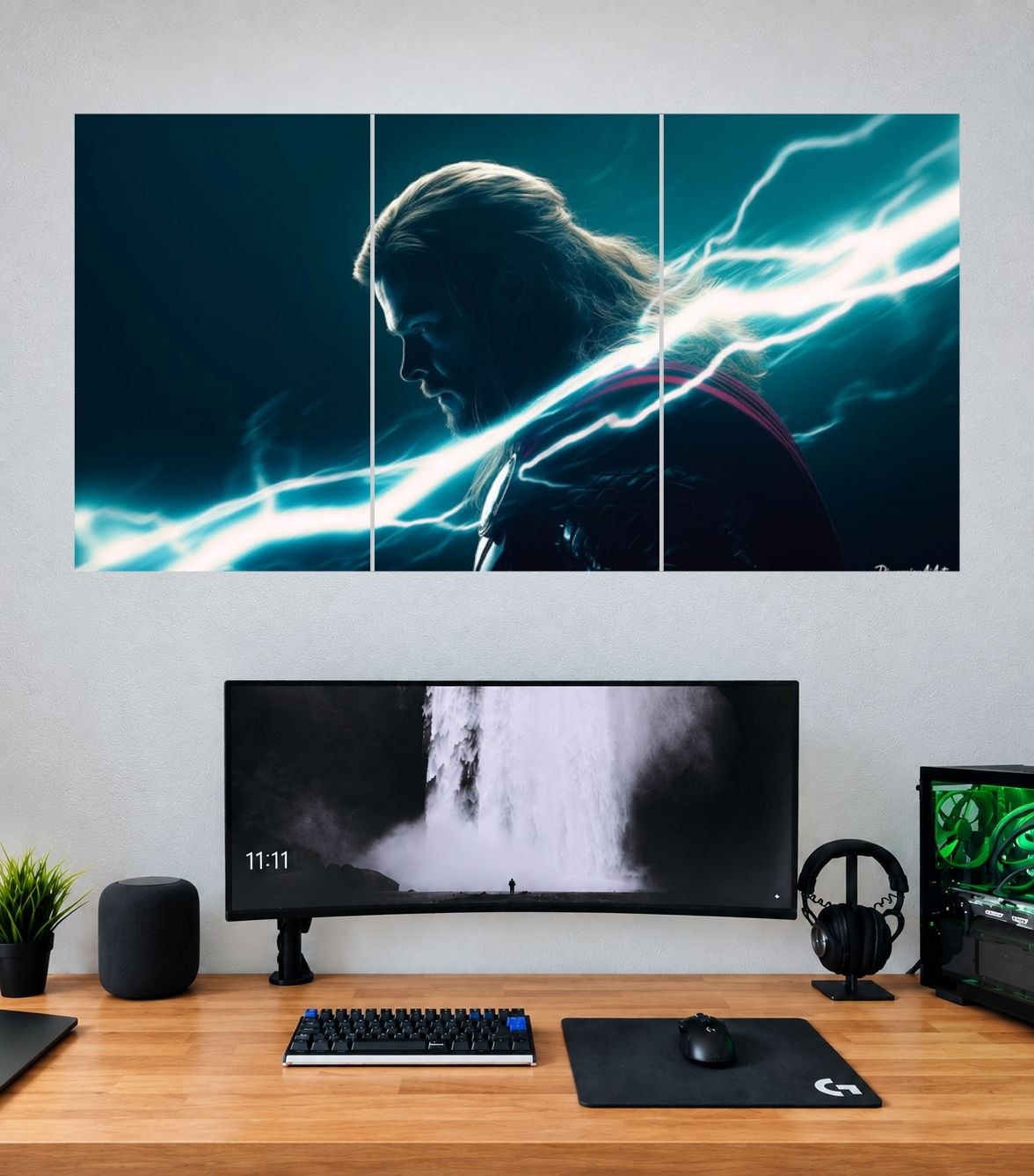 Thor Cyan Lightning Shadow Profile Edition Thor 3 split panoramic wall poster mockup