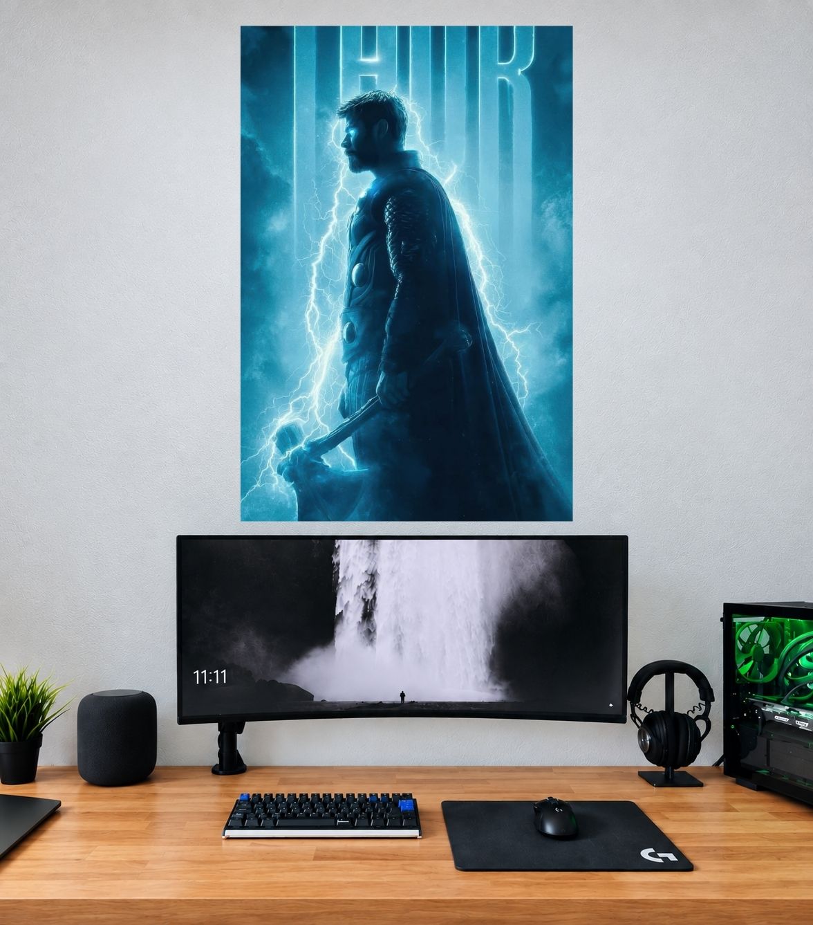 Thor Cyan Storm Side Silhouette Edition premium Marvel wall poster mockup