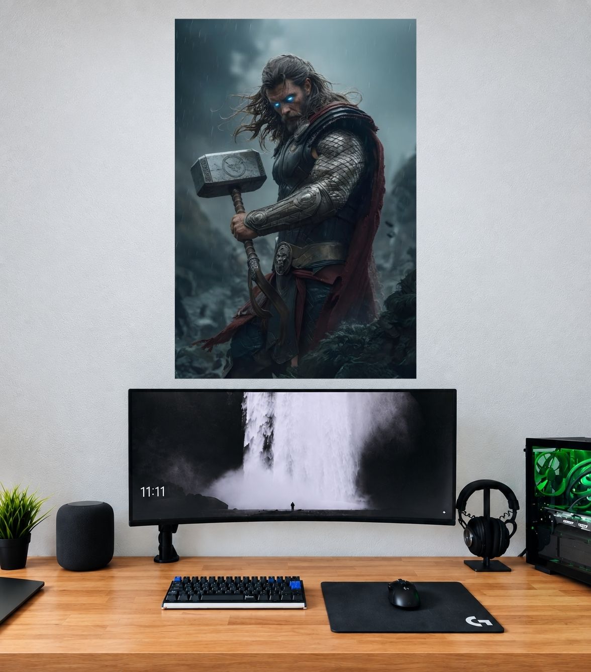 Thor Mjolnir Storm Battlefield Edition premium Marvel wall poster mockup
