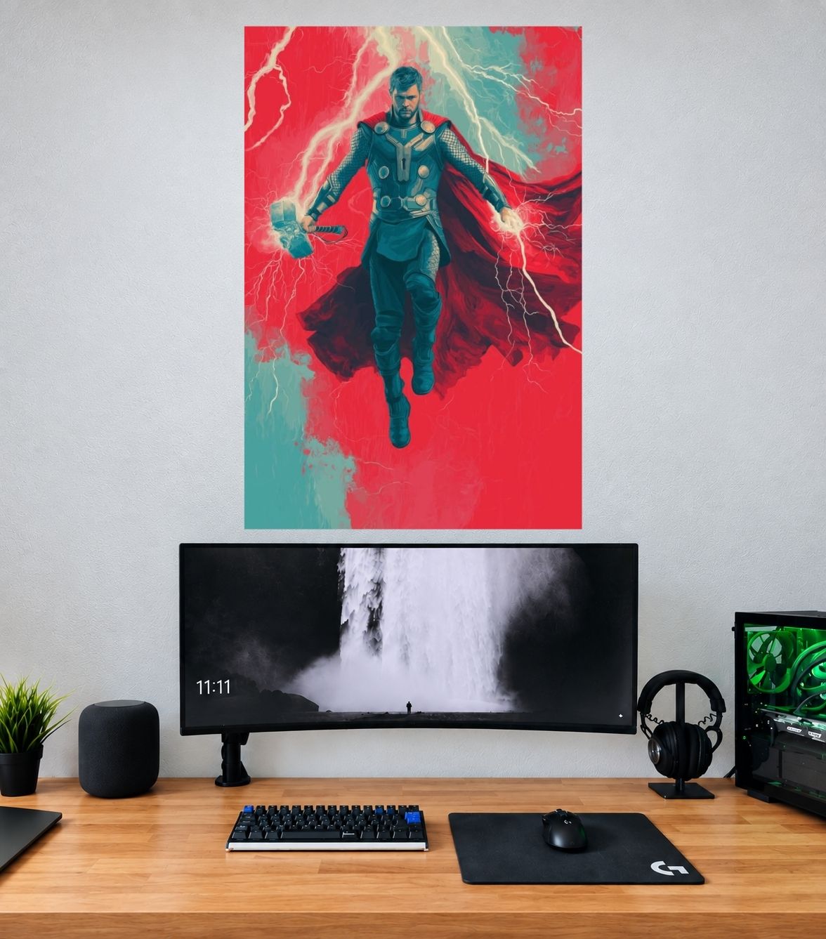 Thor Red Turquoise Lightning Flight Edition premium Marvel wall poster mockup
