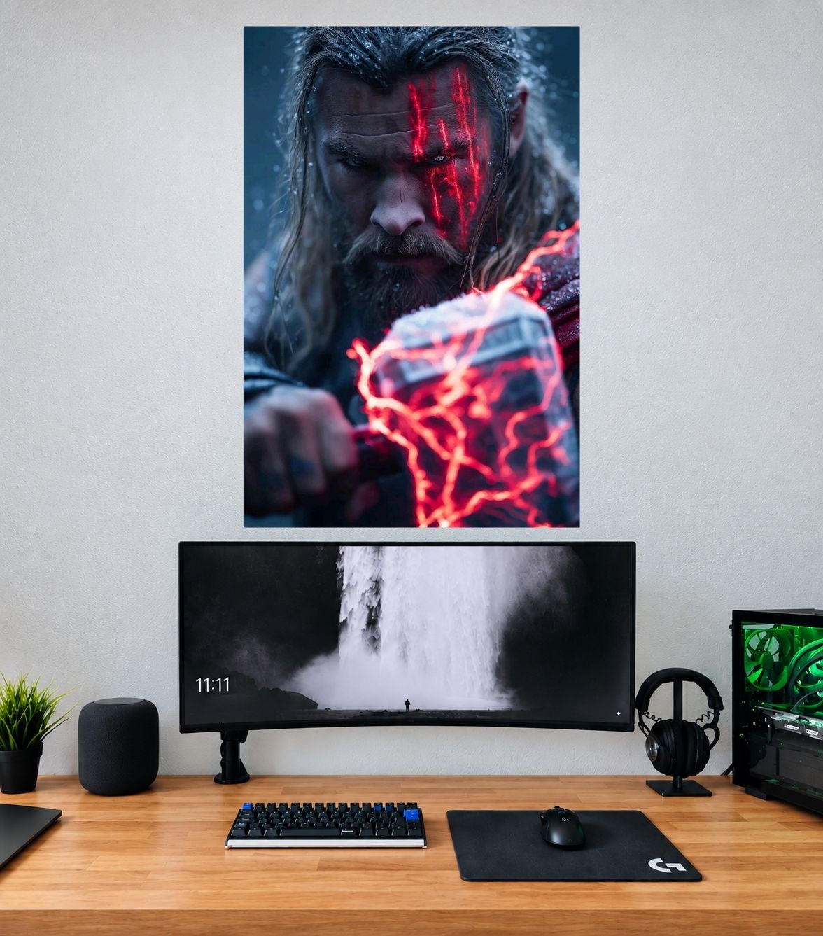 Thor Scarlet Lightning Battle Portrait Edition Thor single wall poster mockup