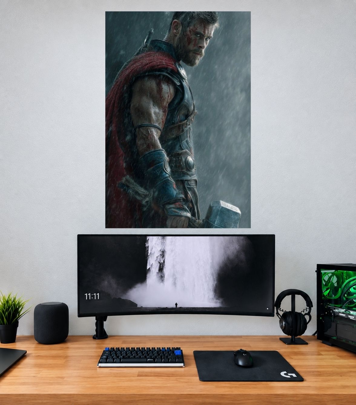 Thor Gritty Rain Warrior Portrait Edition Thor single wall poster mockup