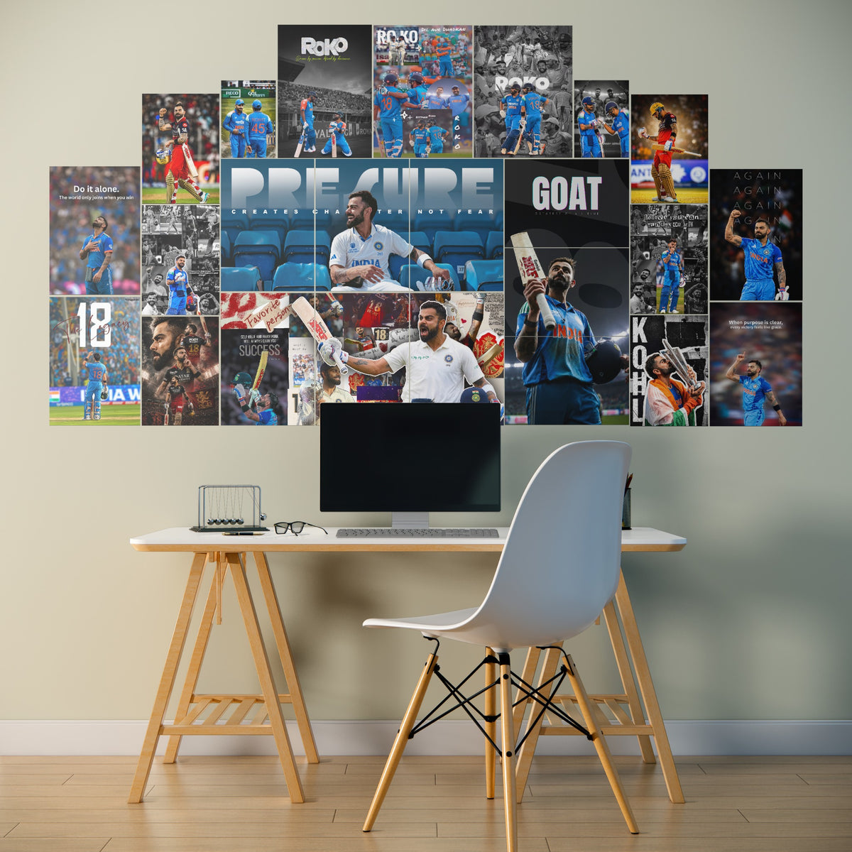 Virat Kohli room setup cricket wall poster collage