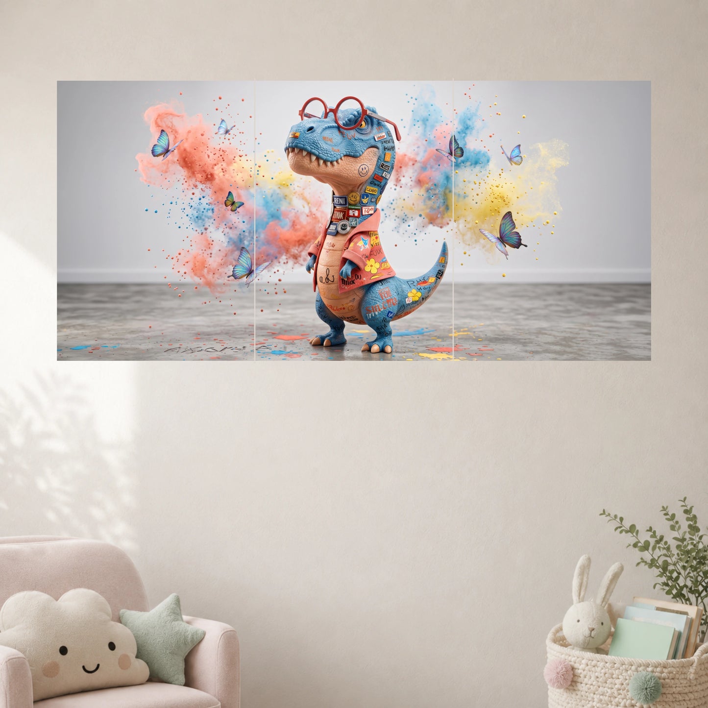 Cute Dinosaur with Glasses | Kids Cartoon Wall Poster | 3 Posters