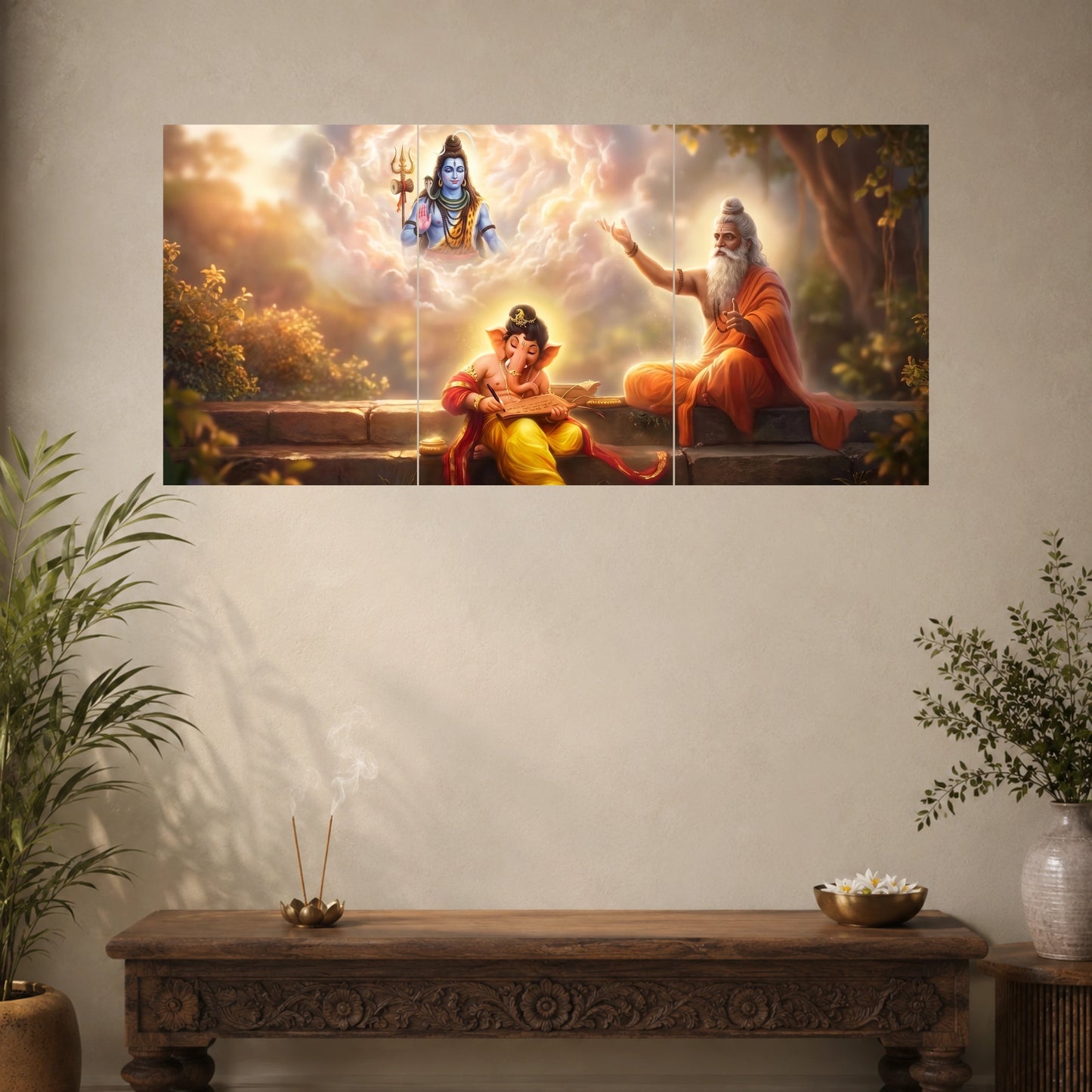 Lord Ganesha Writing Mahabharata | Sage Vyasa Spiritual Wall Poster |3 Posters