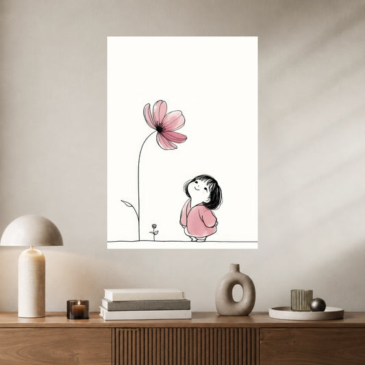 Little Girl & Pink Flower Wall Poster | 1 Poster