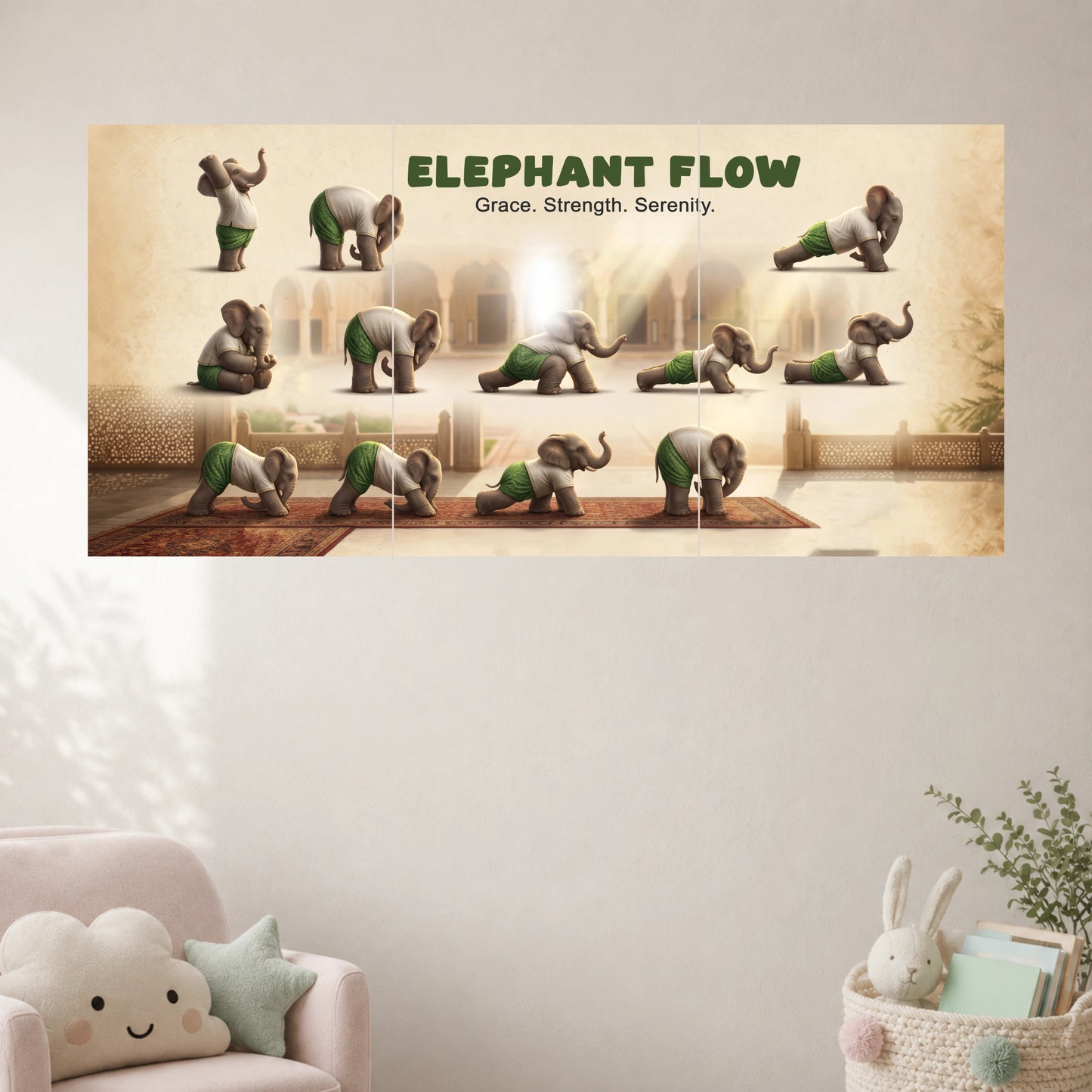 Elephant Flow Yoga | Kids Wellness Wall Poster | 3 Posters