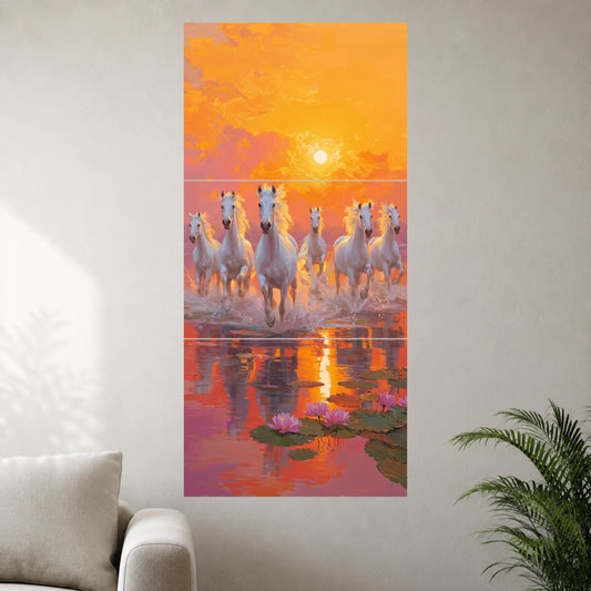 White Horses at Sunset | Majestic Nature Wall Poster | 3 Posters