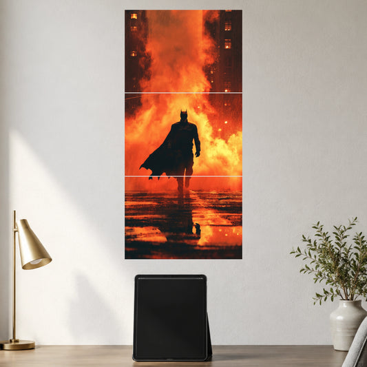 Masked Vigilante in Flames | Dark Superhero Wall Poster | 3 Posters