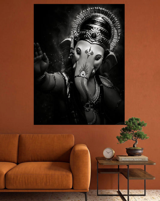 Lord Ganesha | Black & White Ganpati Spiritual Wall Poster | 1 Poster