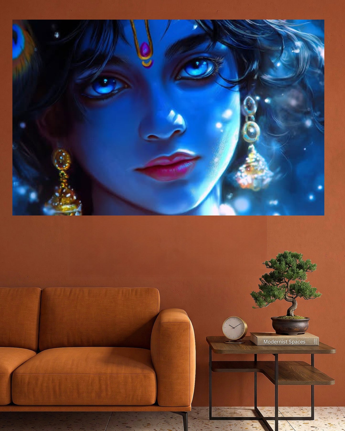 Lord Krishna Face Wall Poster | Blue Krishna Divine Portrait Wall Art | 1 Poster