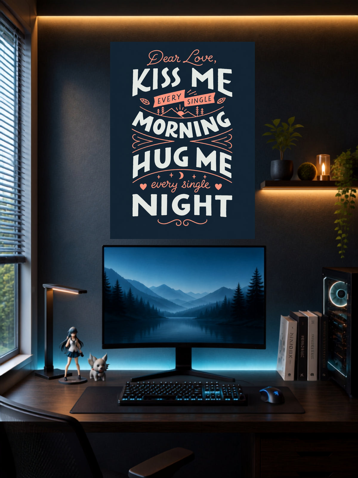 Kiss Me Every Morning Hug Me Every Night | Love Quote Wall Poster | 1 Poster