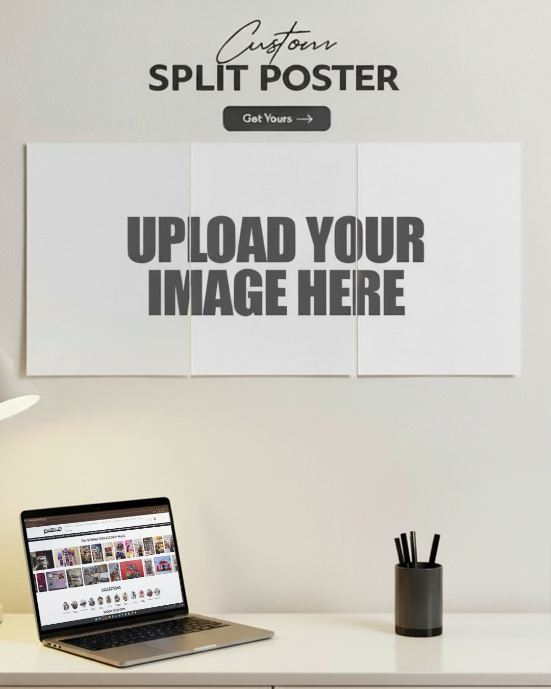 Custom 3 piece split poster mockup - upload your own photo