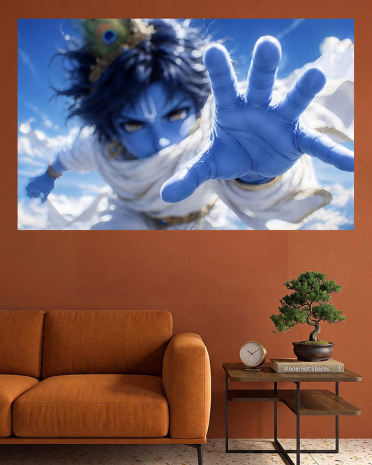Lord Krishna Divine Hand Wall Poster | Powerful Krishna Spiritual Wall Art | 1 Poster