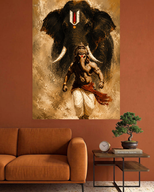 Lord Ganesha | Divine Warrior Painting Poster | 1 Poster