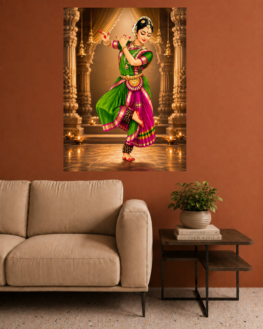 Bharatanatyam Dancer | Temple Dance Wall Poster | 1 Poster
