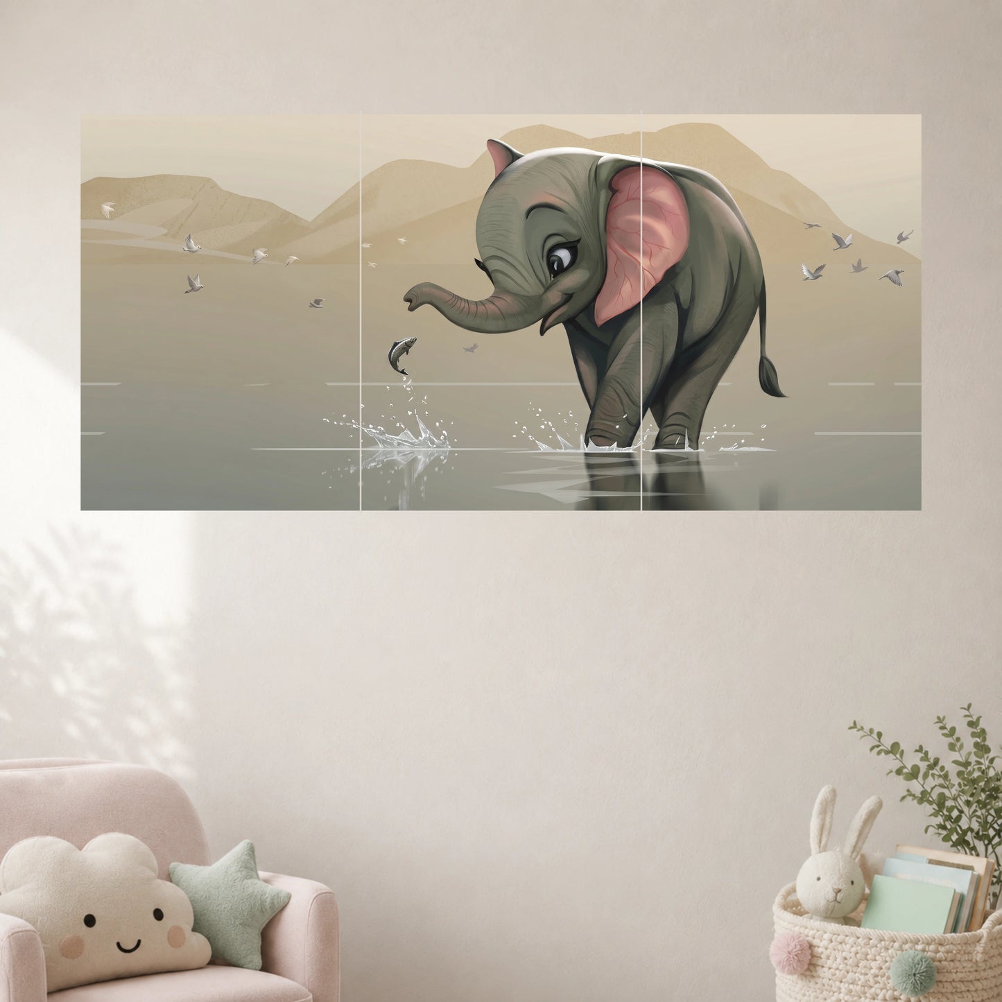 Cute Elephant by the Lake | Kids Animal Wall Poster | 3 Posters