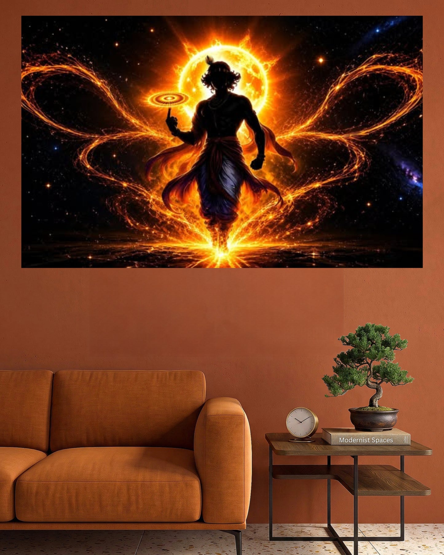 Lord Krishna Sudarshan Chakra Cosmic Wall Poster | Divine Fire Aura Spiritual Wall Art | 1 Poster