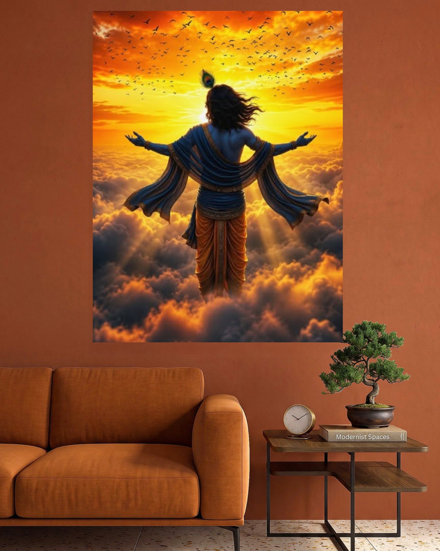 Lord Krishna Sunset Sky Wall Poster | Divine Krishna Spiritual Wall Art | 1 Poster