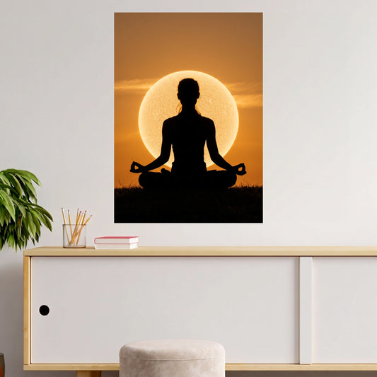 Meditation Silhouette at Sunset | Yoga Wall Poster | 1 Poster