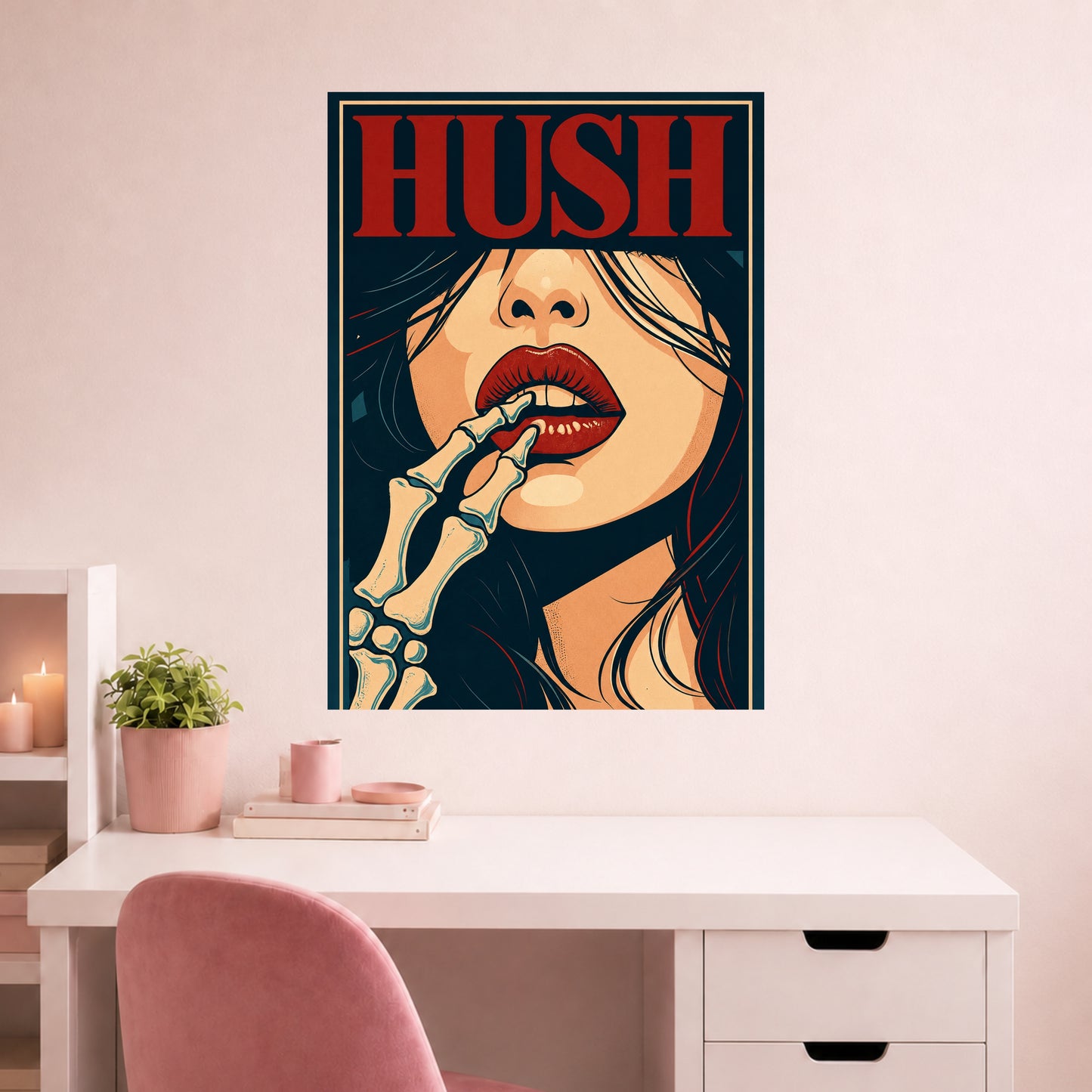 Hush Woman Skeleton Hand Poster | Dark Aesthetic Art | 1 Poster