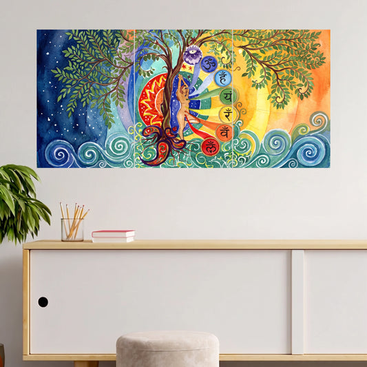 Seven Chakra Meditation under Tree | Spiritual Yoga Wall Poster | 3 Posters
