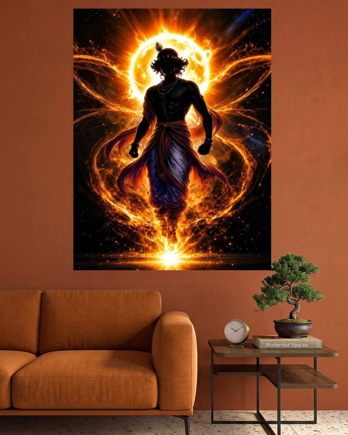 Lord Krishna Divine Fire Aura Wall Poster | Powerful Cosmic Krishna Wall Art | 1 Poster