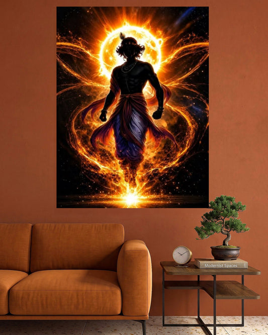 Lord Krishna Divine Fire Aura Wall Poster | Powerful Cosmic Krishna Wall Art | 1 Poster