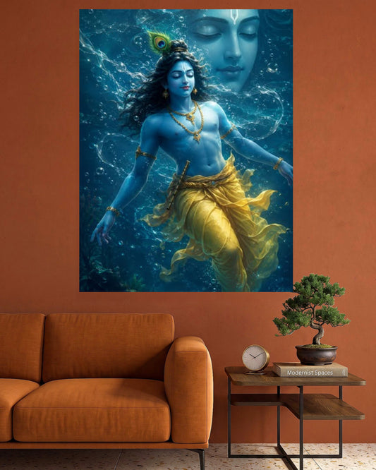 Lord Krishna  | Blue Krishna Spiritual Wall Art | 1 Poster