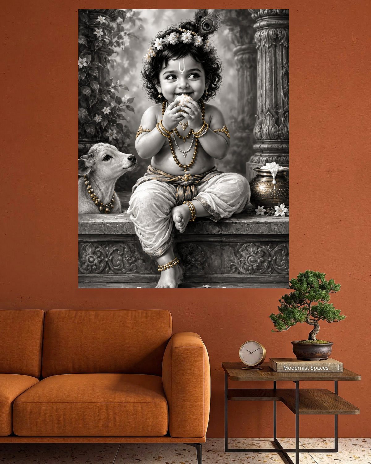 Lord Bal  Krishna | Monochrome Divine Art Poster | 1 Poster