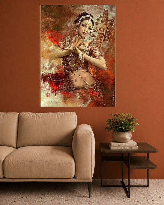 Indian Classical Music Wall Poster | Traditional Flute & Veena Art | 1 Poster