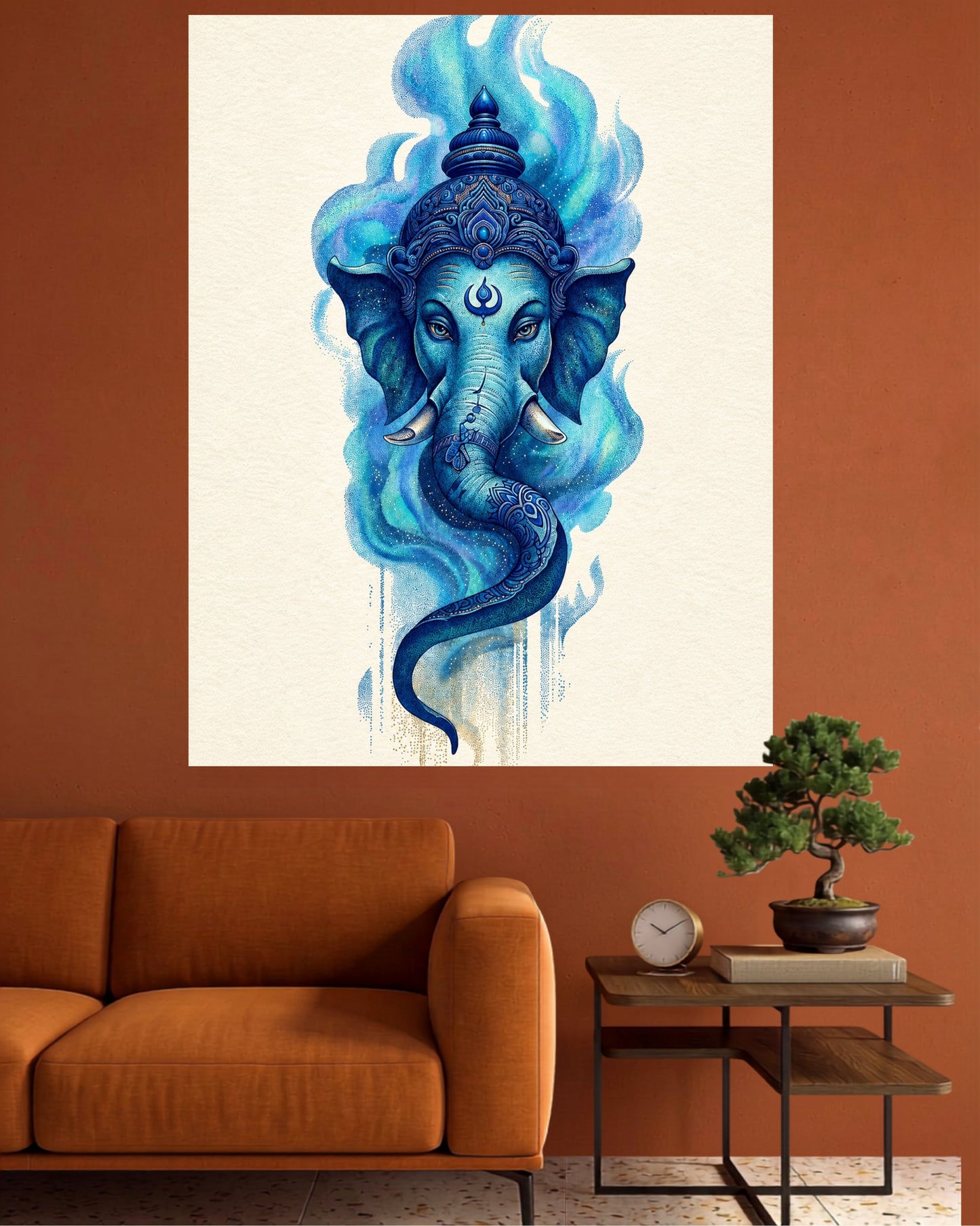 Blue Aura Ganesha | Minimal Spiritual Wall Poster | 1 Postercc