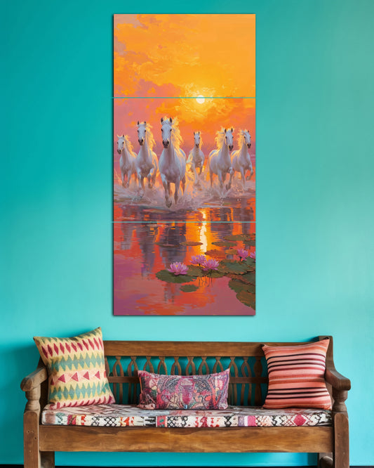 White Horses at Sunset | Majestic Nature Wall Poster | 3 Posters