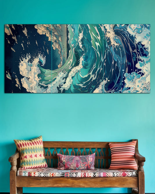Japanese Ocean Waves | Blue Sea Wall Poster | 3 Posters