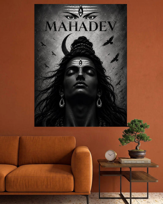 Mahadev | Lord Shiva Monochrome Art Poster | 1 Poster