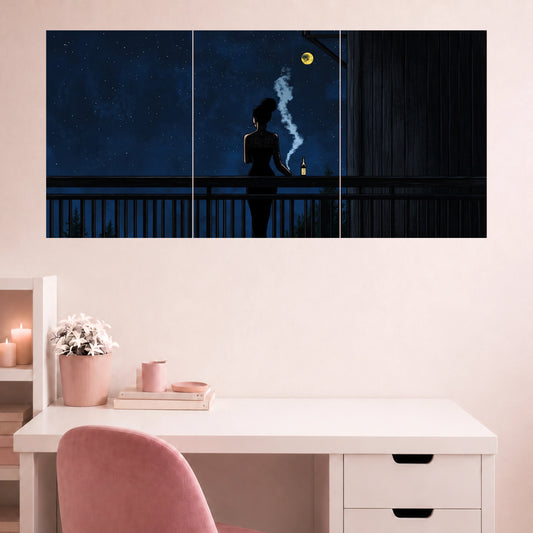 Midnight Balcony Silhouette | Moonlight Aesthetic Wall Poster | 3 Posters