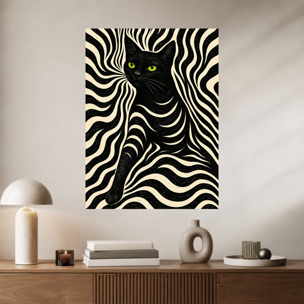 Black Cat Illusion | Optical Aesthetic Wall Poster | 1 Poster