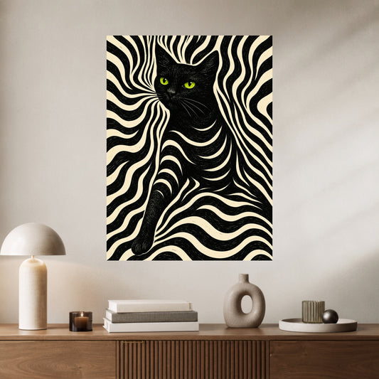 Black Cat Illusion | Optical Aesthetic Wall Poster | 1 Poster