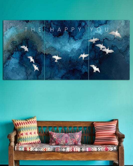 The Happy You | Blue Abstract Birds Wall Poster | 3 Posters