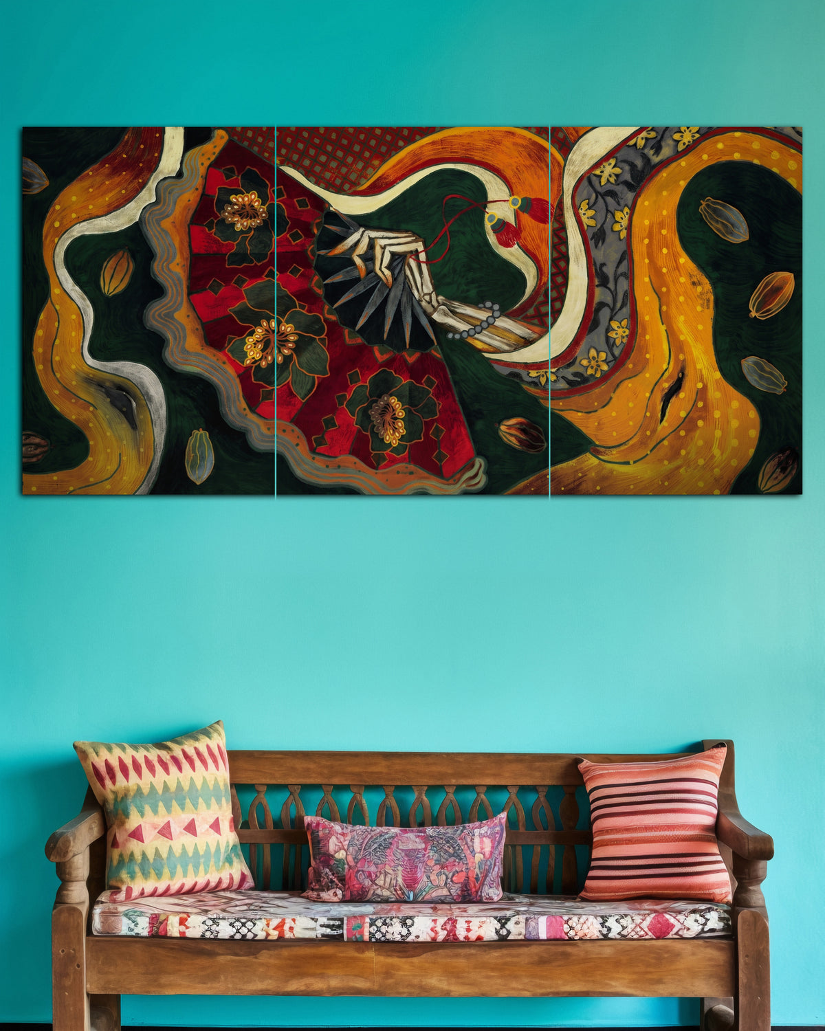 Elegant Crane in Golden Waves | Traditional Art Wall Poster |  3 Posters