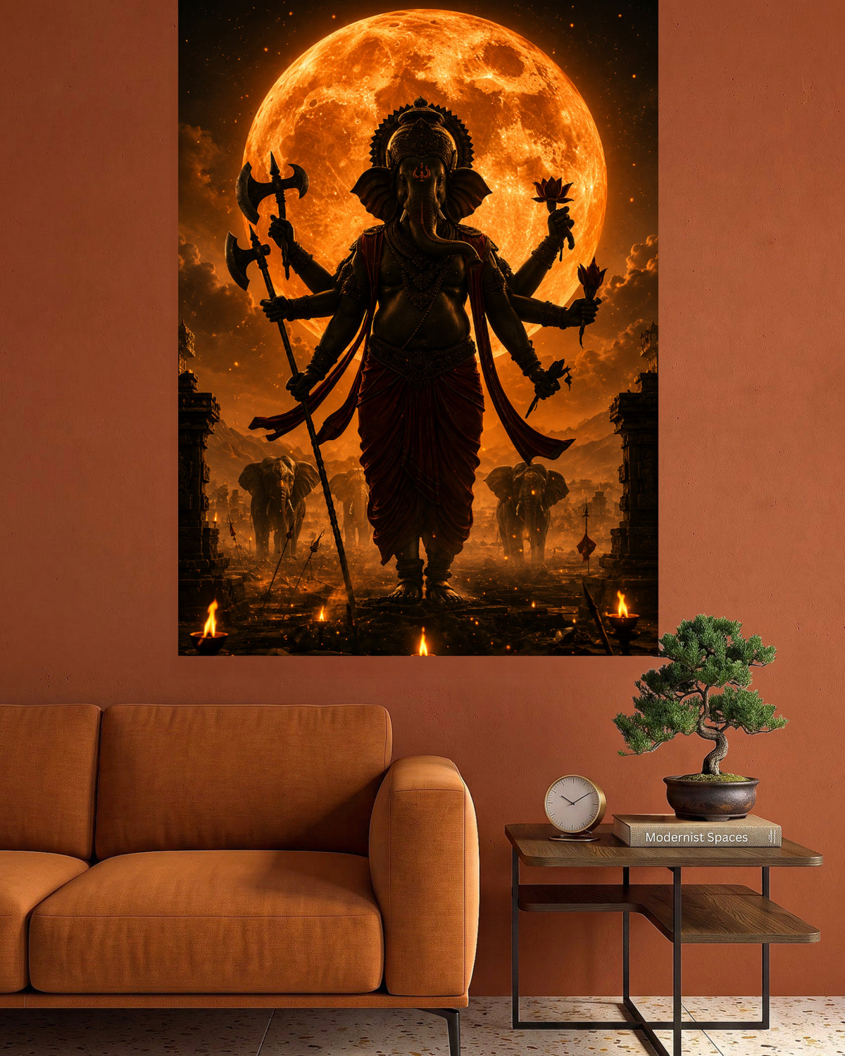 Lord Ganesha | Fiery Moon Silhouette Poster | 1 Poster
