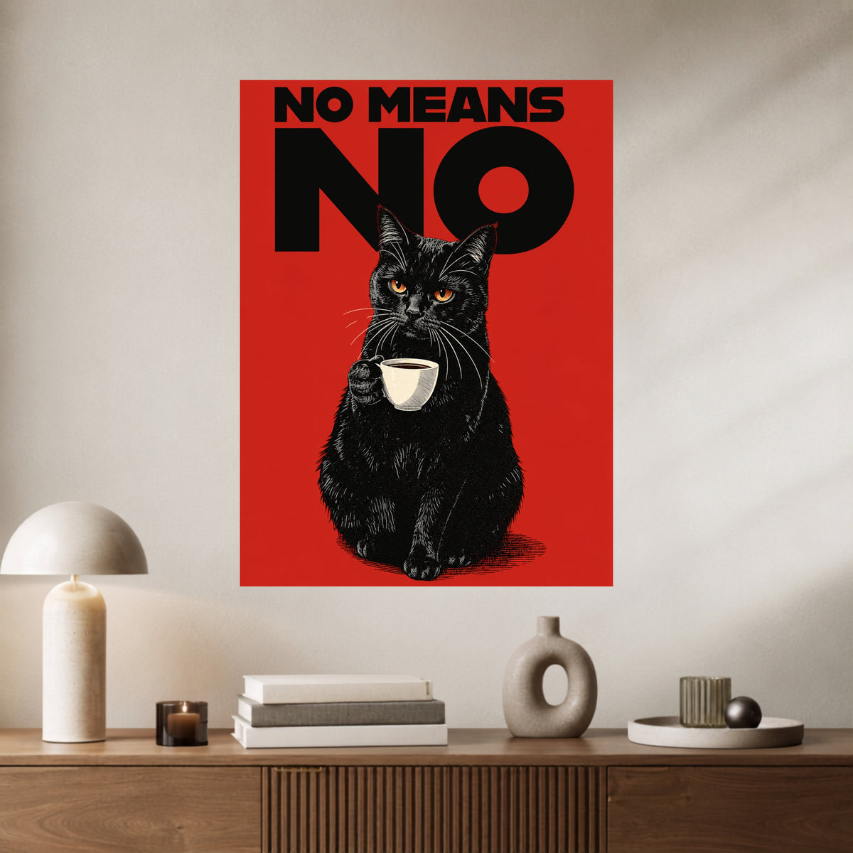 No Means No | Black Cat Attitude Wall Poster | 1 Poster