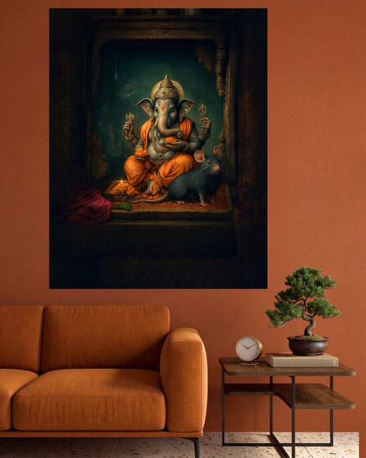 Sacred Ganesha with Mushak | Vintage Divine Wall Poster | 1 Poster
